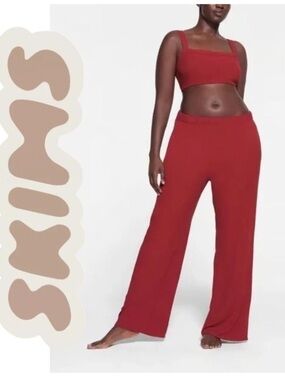 SKIMS Cotton Ribbed Lounge Pants Leggings Brick Red 4X NWT!!